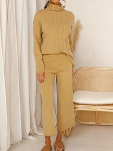 Casual Loose Solid Color High-neck Two-piece Suit
