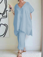 Load image into Gallery viewer, V-neck Solid Color Bat Wing Short Sleeve Suit

