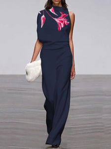 Casual Loose Floral Print Sleeveless Jumpsuit
