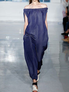 Casual Loose Neckline Solid Color Jumpsuit