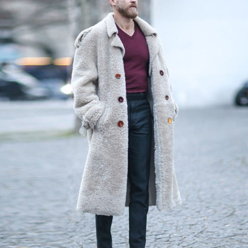 Men'S Retro Single-Breasted Long Sleeve Pocket Coat