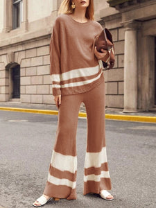 达不到供应链要求，产品下架Round Neck Knitted Striped Color Matching Suit