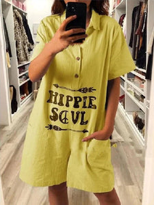 Short Sleeve Casual V-neck Printed Jumpsuit