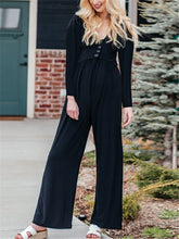 Load image into Gallery viewer, Maternity V-neck Long Sleeve Button Wide Leg Jumpsuit
