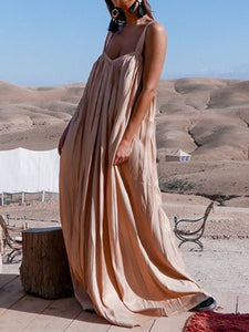 Sexy Backless Folds Sling Maxi Dress