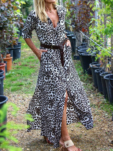 Casual Loose Leopard Long Sleeve Dress