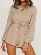 Load image into Gallery viewer, Casual Solid Color Round Neck Long Sleeve Drawstring Jumpsuit
