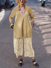 Load image into Gallery viewer, V-neck Long-sleeved Loose Top Striped Trousers Suit
