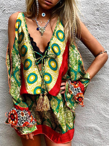 Bohemian V-neck Print Color Dress