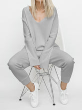 Load image into Gallery viewer, Simple Casual Loose Long Sleeve Top Pants Knitted Suit
