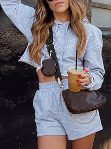 Hooded Long Sleeve Solid Top & Short Set