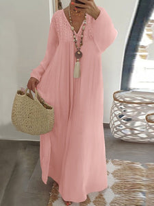 V-Neck Long Sleeve Loose Casual Dress