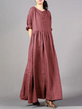 Load image into Gallery viewer, Personality Solid Color Round Neck Button Dress
