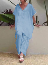 Load image into Gallery viewer, Simple Casual Loose V-Neck Top Suit Set

