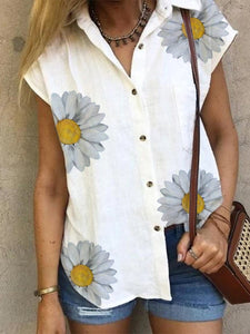 V-Neck Short Sleeve Shirts Button Tops