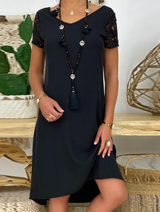 Fashionable Lace Loose Solid Color Dress