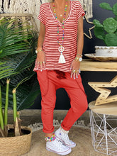 Load image into Gallery viewer, Deep V-Neck Short Sleeve Striped Print Tops Loose Pants Women&#39;S Suit
