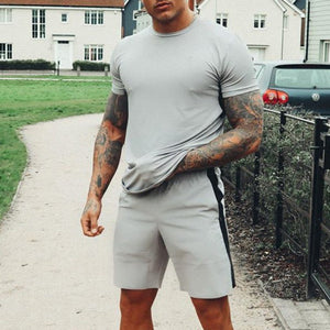 Men'S Casual Grey Round Neck T-Shirt Shorts Suit