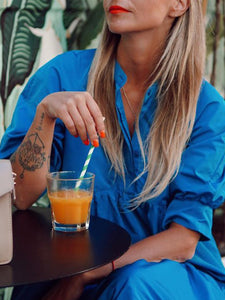 Short-sleeved V-neck Solid Color Dress