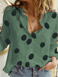 Casual Printed Polka Dots Shirts Long Sleeve Tops