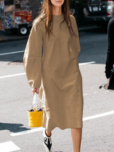 Load image into Gallery viewer, Casual Loose Solid Color Round Neck Long Sleeve Dress
