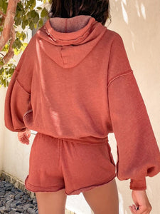 Fashion Casual Solid Color Hooded Two-piece Suit