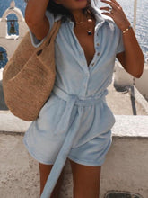 Load image into Gallery viewer, Casual Solid Color Short-sleeved Lapel Jumpsuit
