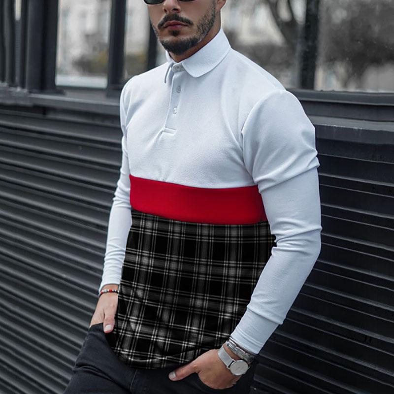 Casual Lapel Long Sleeve Patchwork T-Shirt