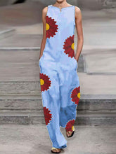 Load image into Gallery viewer, Fashionable Loose Casual Red Daisy Printed Jumpsuit
