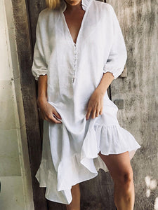 Simple Casual Loose V-Neck Dress