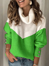 Load image into Gallery viewer, Stitching Contrast High Neck Casual Loose Sweater
