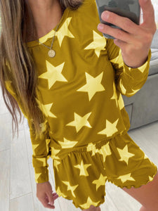 Casual Home Crew Neck Star Print Suit