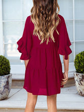 Load image into Gallery viewer, Casual flared sleeve flounce Mini dress
