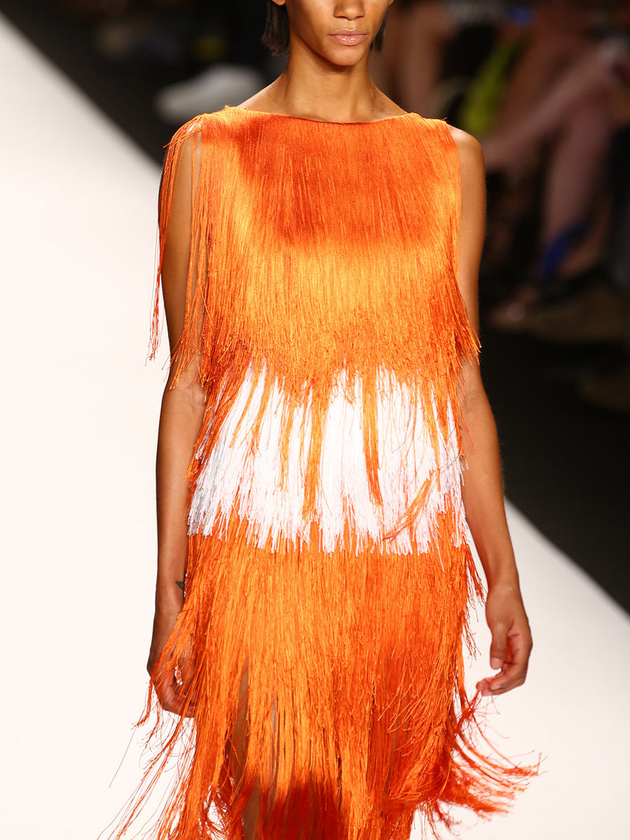 Sleeveless Strapless Fashion Fringed Evening Dress