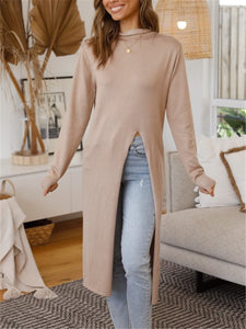 Round Neck Long Sleeve Split Shirt