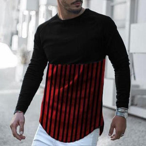 Men'S Casual Color Matching Striped Long-Sleeved T-Shirt