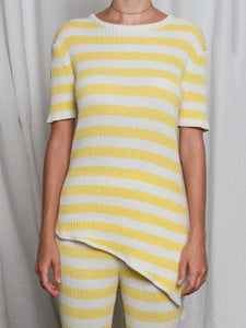 Round neck short sleeve striped printed knitted suit