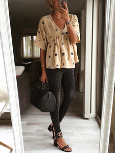 Casual Printed V-Neck Top