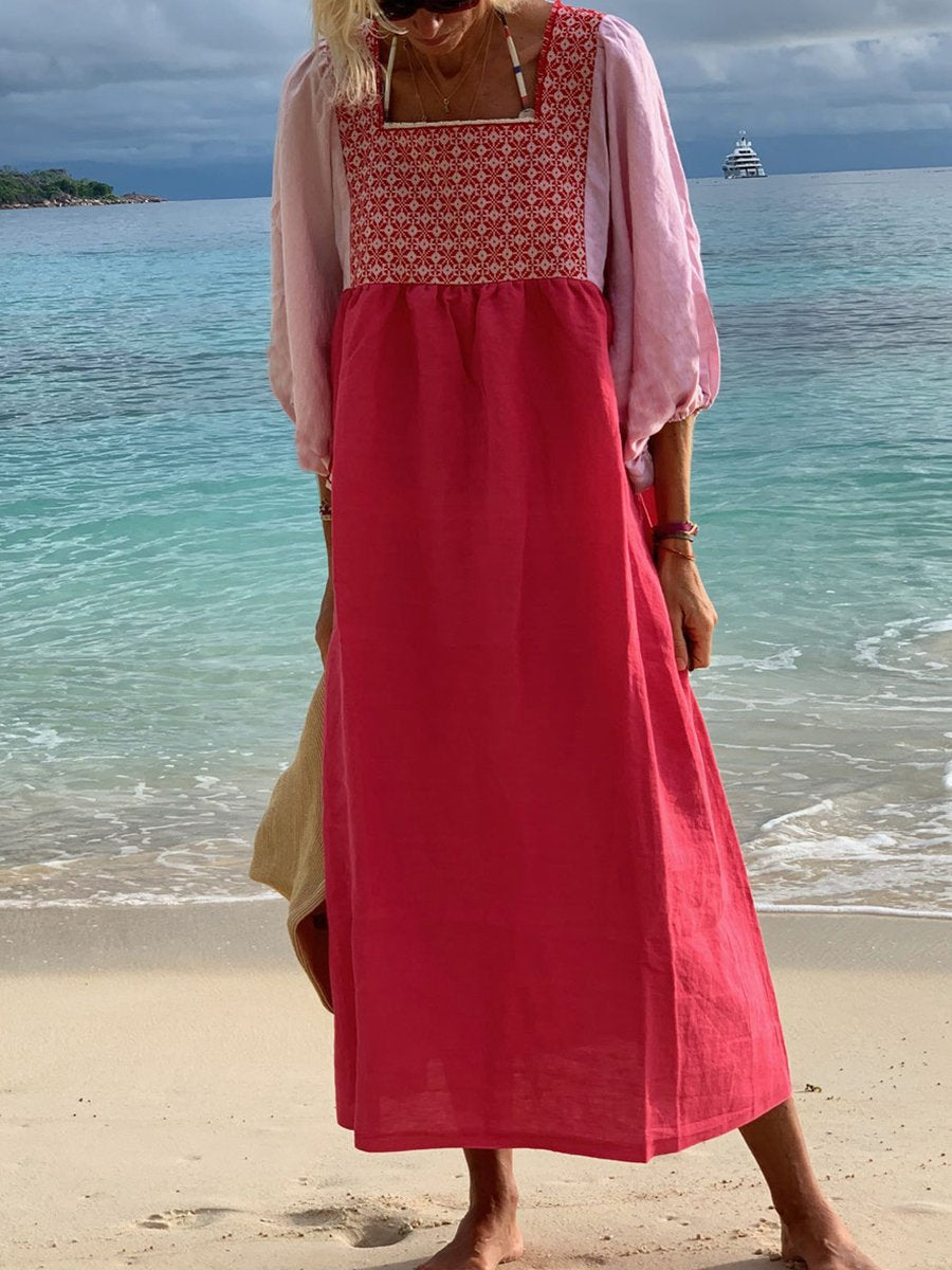 Square Neck Solid Long Dress