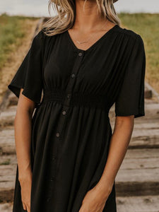 Solid Color Casual Button Dress