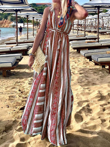 Deep V-Neck Sleeveless Maxi Dresses for Vacation
