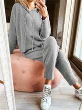 Load image into Gallery viewer, Casual Simple Loose Hooded Top Pants Knitted Suit
