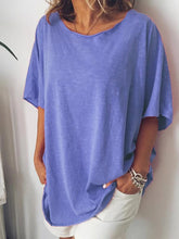 Load image into Gallery viewer, Round Neck Short Sleeve Solid Color Casual T-shirt
