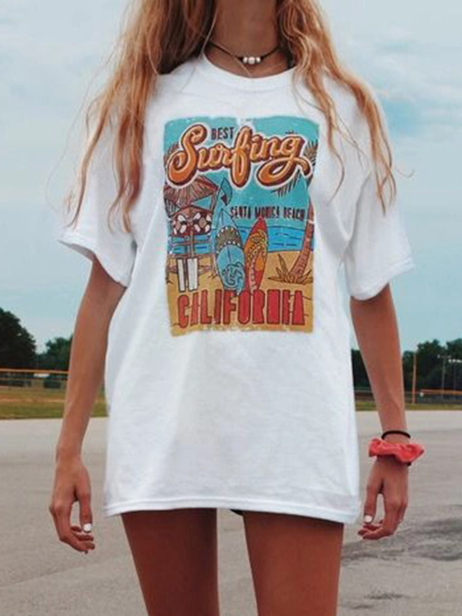 Casual Loose Letter Printed Short-sleeved T-shirt