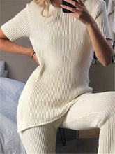 Load image into Gallery viewer, Round Neck Short Sleeve Knitted Loose Suit
