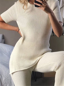 Round Neck Short Sleeve Knitted Loose Suit