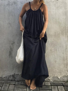 Bohemian Solid Color Suspender Dress