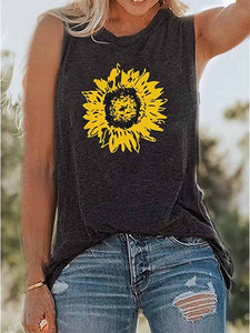 Casual Sunflower Graphic Print Sleeveless T-shirt