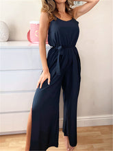 Load image into Gallery viewer, Fashion Solid Color Waist Tie High Fork Pants Jumpsuit for Women
