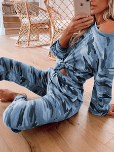 Casual Loose Camouflage Top Pants Set